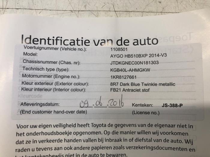 Deur 4Deurs rechts-achter van een Toyota Aygo (B40) 1.0 12V VVT-i 2016