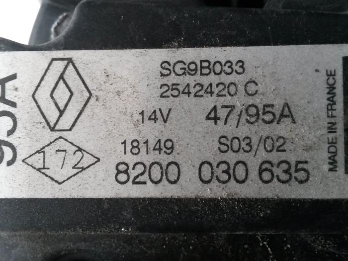 Dynamo van een Renault Scénic I (JA) 1.8 16V 2002