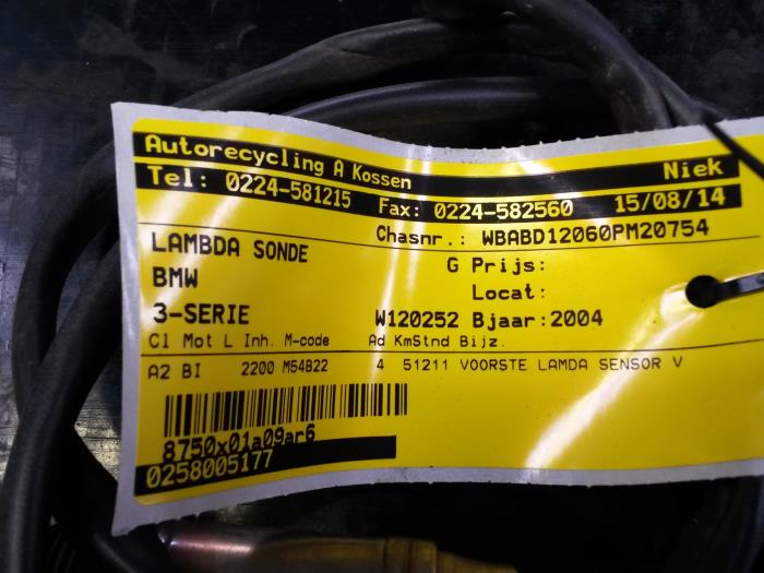 Lambda Sonde van een BMW 3 serie (E46/2) 320 Ci 24V 2004