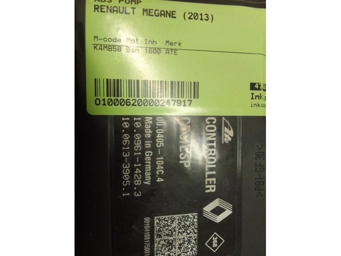 Gebruikte ABS Pomp Renault Megane III Berline (BZ) Prijs € 200,00 Margeregeling aangeboden door Autodemontage van de Laar