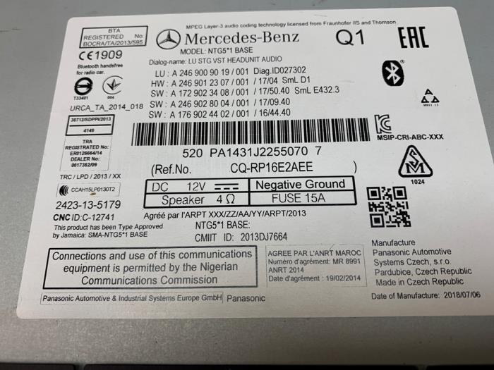 Radio van een Mercedes-Benz B (W246) 2.2 B-220 CDI BlueEFFICIENCY,d 16V 2018