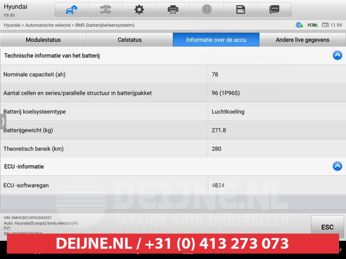 Batterij elektrische auto van een Hyundai Ioniq EV 2019