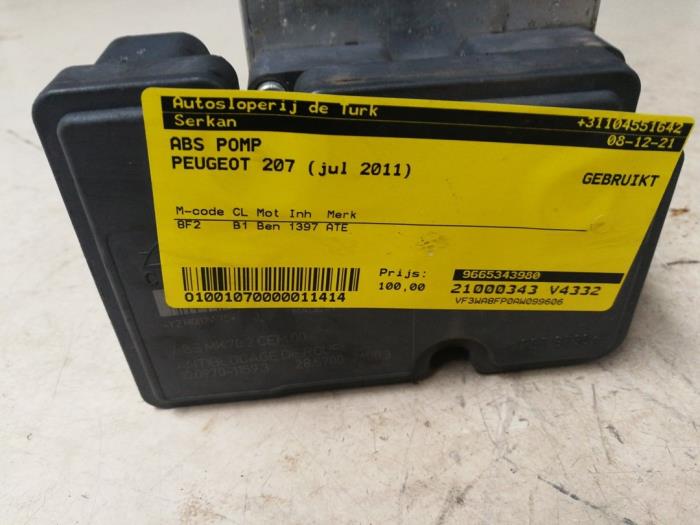 Gebruikte ABS Pomp Peugeot 207/207+ (WA/WC/WM) 1.4 16V Vti Prijs € 108,90 Inclusief btw aangeboden door Autosloperij de Turk