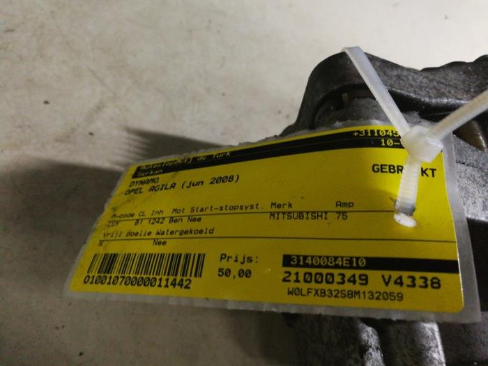 Gebruikte Dynamo Opel Agila (B) 1.2 16V Prijs € 32,67 Inclusief btw aangeboden door Autosloperij de Turk