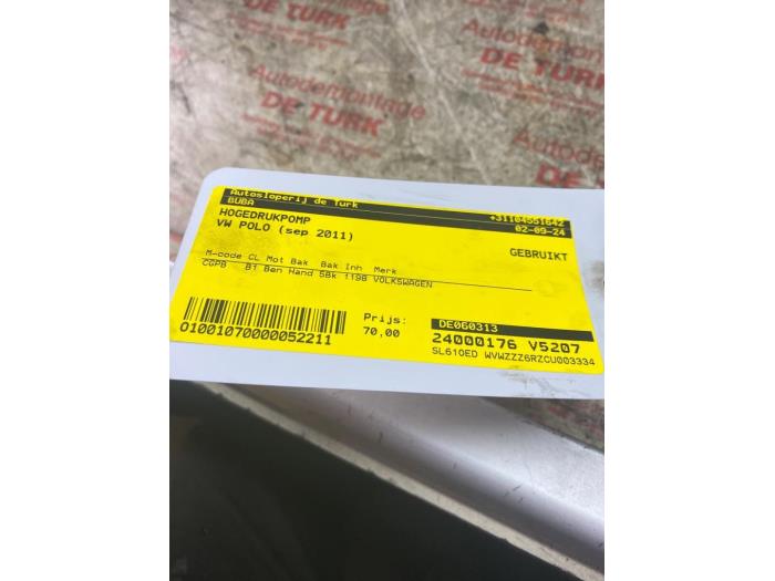 Hogedrukpomp van een Volkswagen Polo V (6R) 1.2 12V 2011