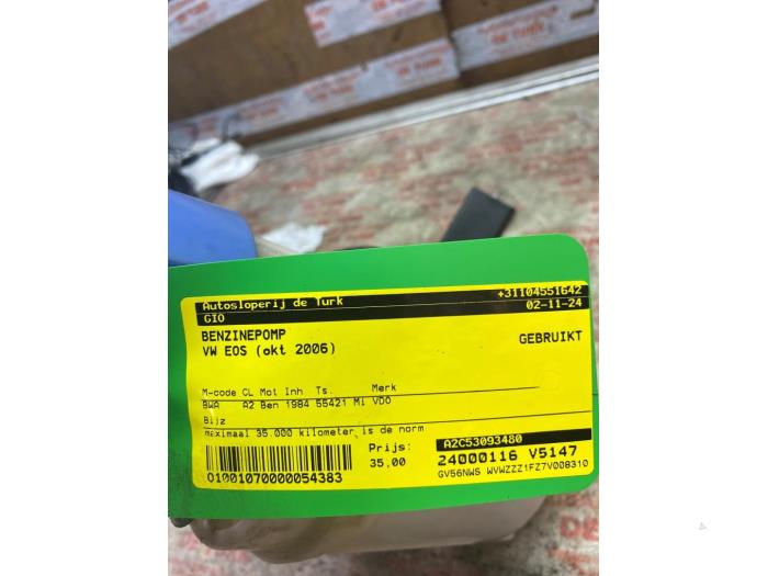 Benzinepomp van een Volkswagen Eos (1F7/F8) 2.0 TFSI 16V 2006
