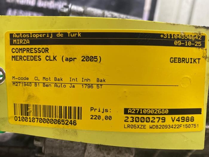 Compressor van een Mercedes-Benz CLK (C209) 1.8 200 K 16V 2005