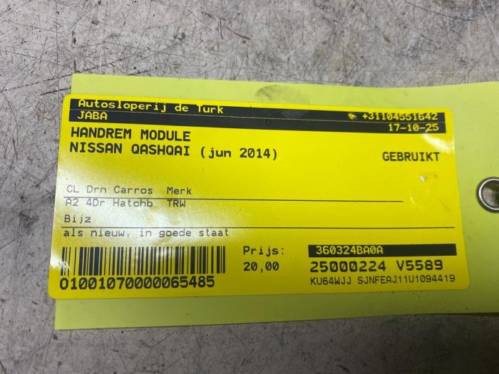 Handrem Module van een Nissan Qashqai (J11) 1.2 DIG-T 16V 2014