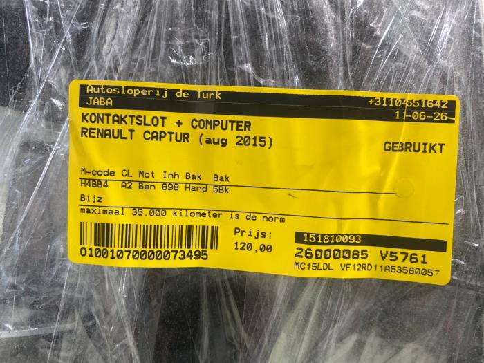 Kontaktslot + computer van een Renault Captur I (2R) 0.9 Energy TCE 12V 2015