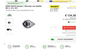 Gebruikte Dynamo Mazda 323 C (BG13/83) 1.3 16V Prijs € 80,00 Margeregeling aangeboden door Gebr Opdam B.V.