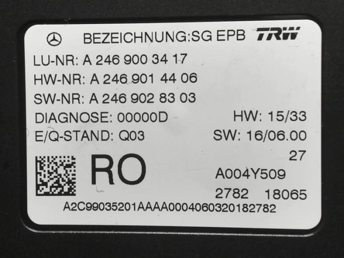 Handrem Module van een Mercedes-Benz B (W246,242) 1.6 B-200 BlueEFFICIENCY Turbo 16V 2018
