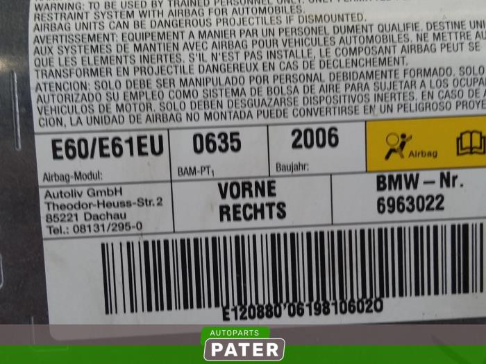 Airbag portier 4Deurs rechts-voor van een BMW 5 serie (E60) 525d 24V 2007