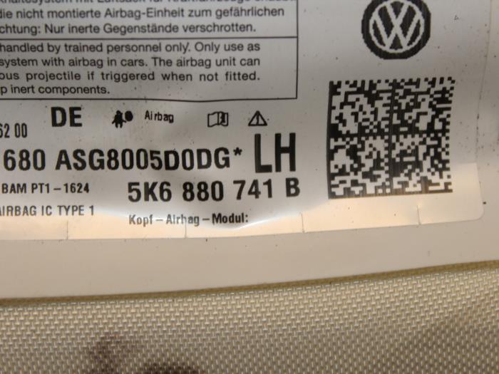Volkswagen Golf Roof curtain airbag, left Volkswagen Golf 5K6880741B O128102 3