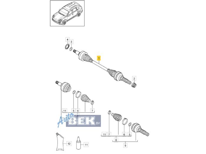 Gebruikte Aandrijfas rechts-achter Porsche Cayenne II (92A) 3.0 S E-Hybrid 24V Prijs € 72,00 Margeregeling aangeboden door Auto Bek