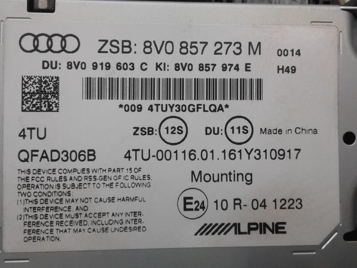 AUDI A3 8V (2012-2020) Navigation System 8V0857273M 14602475