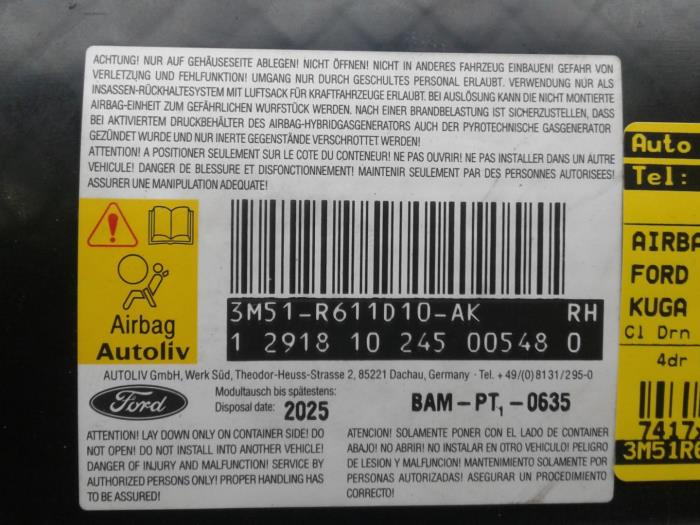 Airbag stoel (zitplaats) van een Ford Kuga I 2.0 TDCi 16V 163 4x4 2010