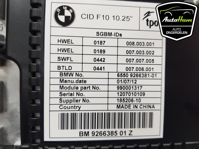 Display Multi Media regelunit van een BMW 5 serie (F10) 520i 16V 2012