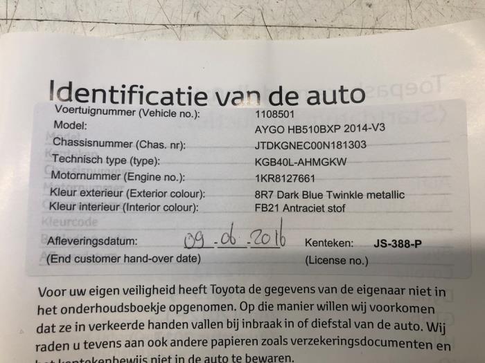 Toyota Aygo 1.0 12V VVT-i Sloopvoertuig (2016, Blauw)