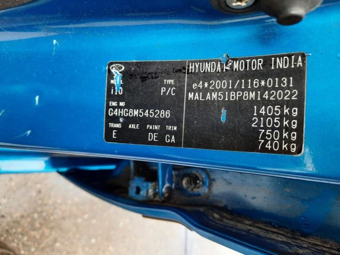 Hyundai i10 1.1i 12V Sloopvoertuig (2008, Blauw)