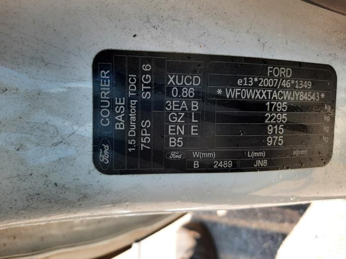 Ford Transit Courier 1.5 TDCi 75 Sloopvoertuig (2018, Wit)