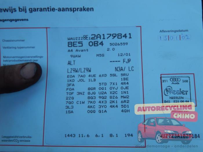 Audi A4 Avant 2.0 20V Sloopvoertuig (2002, Zwart)
