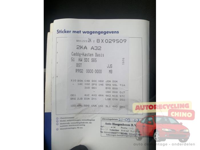 Volkswagen Caddy III 2.0 SDI Sloopvoertuig (2007, Wit)